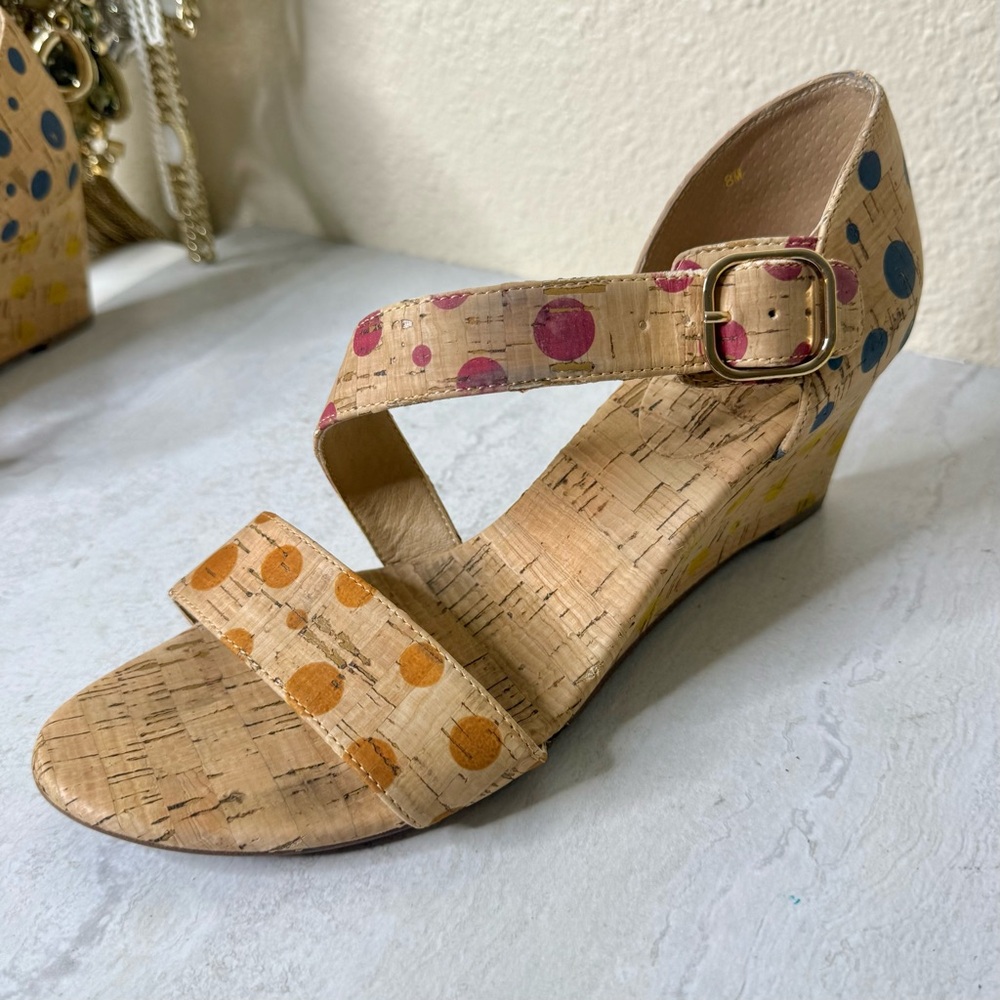 Vaneli Colorful Polka Dot Cork Wedge Sandals